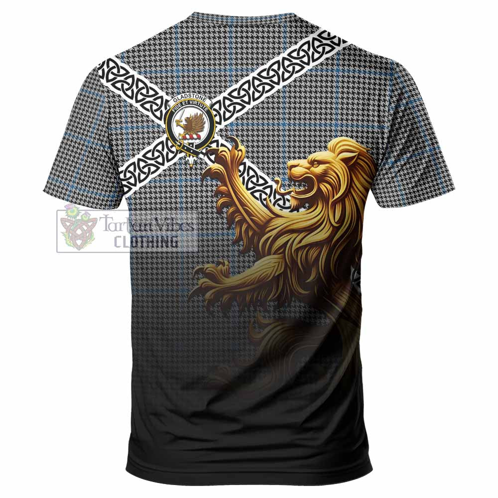 Tartan Vibes Clothing Gladstone (Gladstanes) Crest Tartan T-Shirt with Golden Lion Emblem Celtic Style