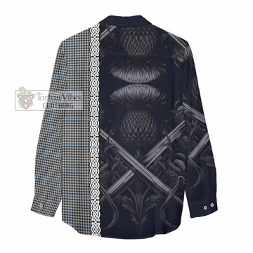 Gladstone (Gladstanes) Tartan Women's Casual Shirt with Family Crest Cross Sword Thistle Celtic Vibes - Tartan Vibes Clothing