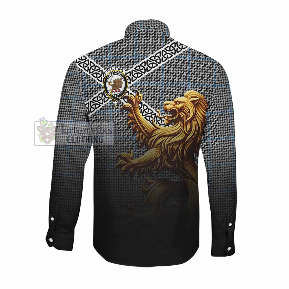 Gladstone (Gladstanes) Crest Tartan Long Sleeve Button Shirt with Golden Lion Emblem Celtic Style Men's Shirt - Tartan Vibes Clothing