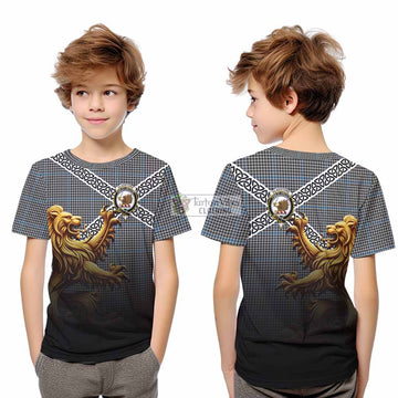 Gladstone (Gladstanes) Crest Tartan Kid T-Shirt with Golden Lion Emblem Celtic Style - Tartan Vibes Clothing