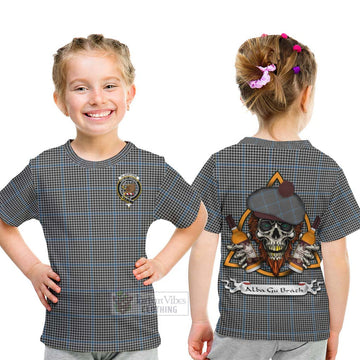 Gladstone (Gladstanes) Tartan Kid T-Shirt with Family Crest and Bearded Skull Holding Bottles of Whiskey - Tartan Vibes Clothing