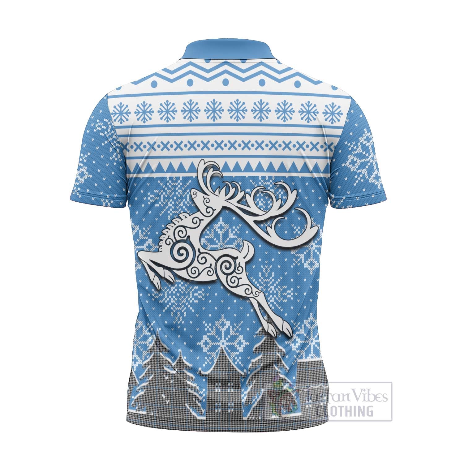 Gladstone (Gladstanes) Clan Christmas Zipper Polo Shirt Celtic Reindeer Style - Tartan Vibes Clothing