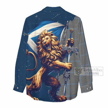 Gladstone (Gladstanes) Tartan Family Crest Women's Casual Shirt with Scottish Majestic Lion - Tartan Vibes Clothing