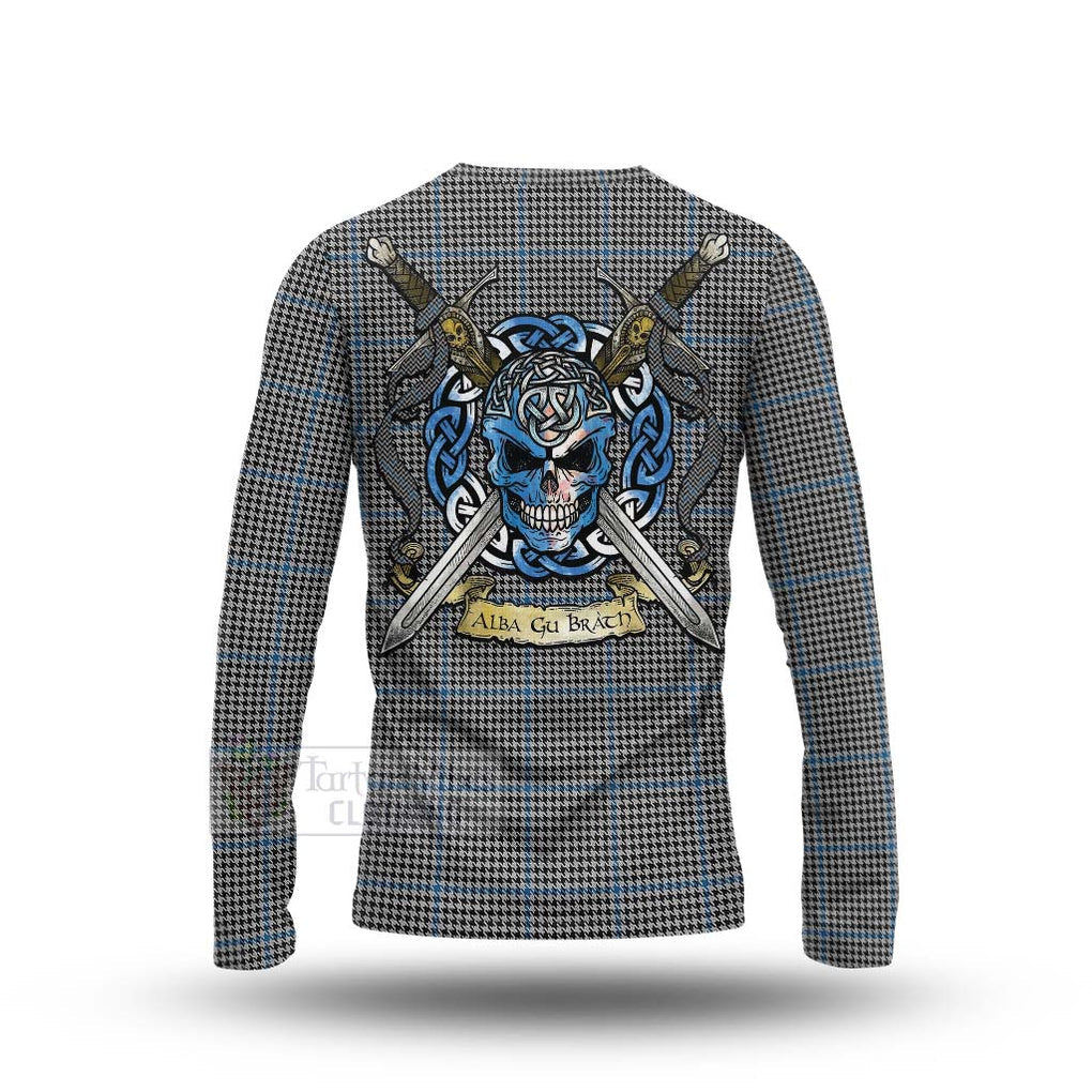 Gladstone (Gladstanes) Tartan Long Sleeve T-Shirt with Family Crest Celtic Skull Style - Tartan Vibes Clothing