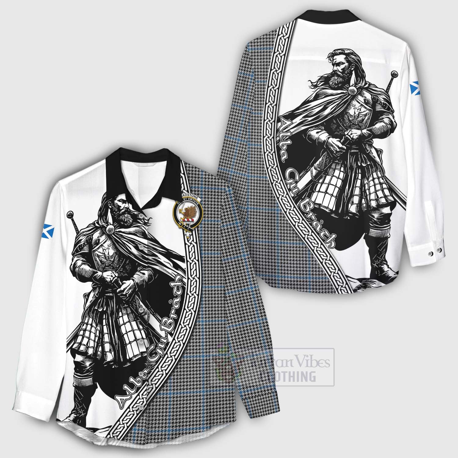 Gladstone (Gladstanes) Tartan Clan Crest Women's Casual Shirt with Highlander Warrior Celtic Style - Tartan Vibes Clothing