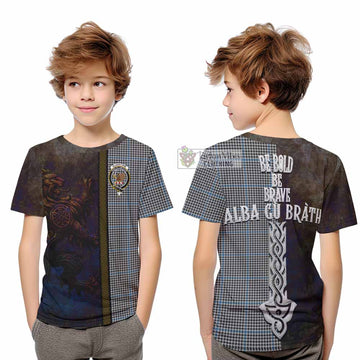 Gladstone (Gladstanes) Tartan Family Crest Kid T-Shirt Alba Gu Brath Be Brave Lion Ancient Style - Tartan Vibes Clothing