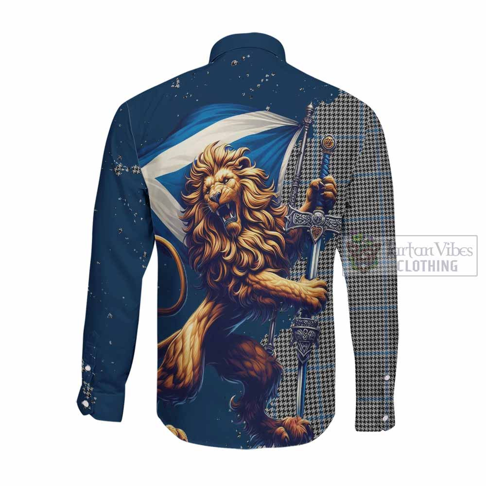 Gladstone (Gladstanes) Tartan Family Crest Long Sleeve Button Shirt with Scottish Majestic Lion Men's Shirt - Tartan Vibes Clothing