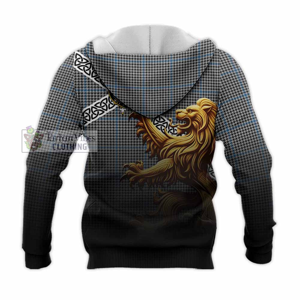 Gladstone (Gladstanes) Crest Tartan Knitted Hoodie with Golden Lion Emblem Celtic Style - Tartan Vibes Clothing