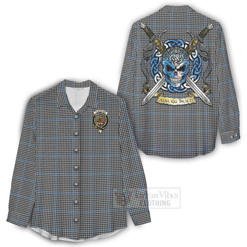 Gladstone (Gladstanes) Tartan Women's Casual Shirt with Family Crest Celtic Skull Style - Tartan Vibes Clothing