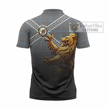 Gladstone (Gladstanes) Crest Tartan Zipper Polo Shirt with Golden Lion Emblem Celtic Style - Tartan Vibes Clothing