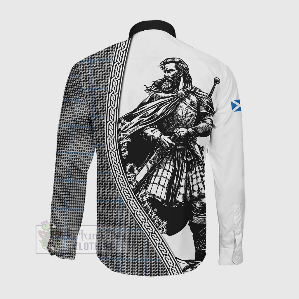 Gladstone (Gladstanes) Tartan Clan Crest Long Sleeve Button Shirt with Highlander Warrior Celtic Style Men's Shirt - Tartan Vibes Clothing
