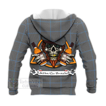 Gladstone (Gladstanes) Tartan Knitted Hoodie with Family Crest and Bearded Skull Holding Bottles of Whiskey - Tartan Vibes Clothing