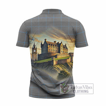 Gladstone (Gladstanes) Tartan Family Crest Zipper Polo Shirt with Scottish Ancient Castle Style - Tartan Vibes Clothing