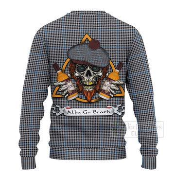 Gladstone (Gladstanes) Tartan Ugly Sweater with Family Crest and Bearded Skull Holding Bottles of Whiskey - Tartan Vibes Clothing