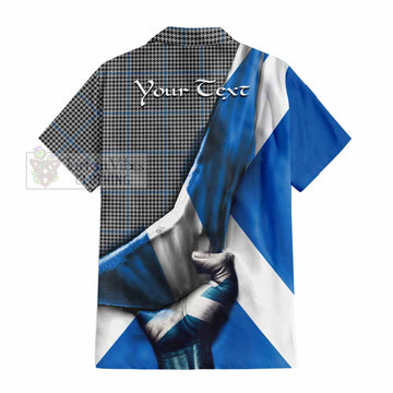 Tartan Vibes Clothing Gladstone (Gladstanes) Tartan Short Sleeve Button Shirt with Family Crest Scotland Patriotic Style