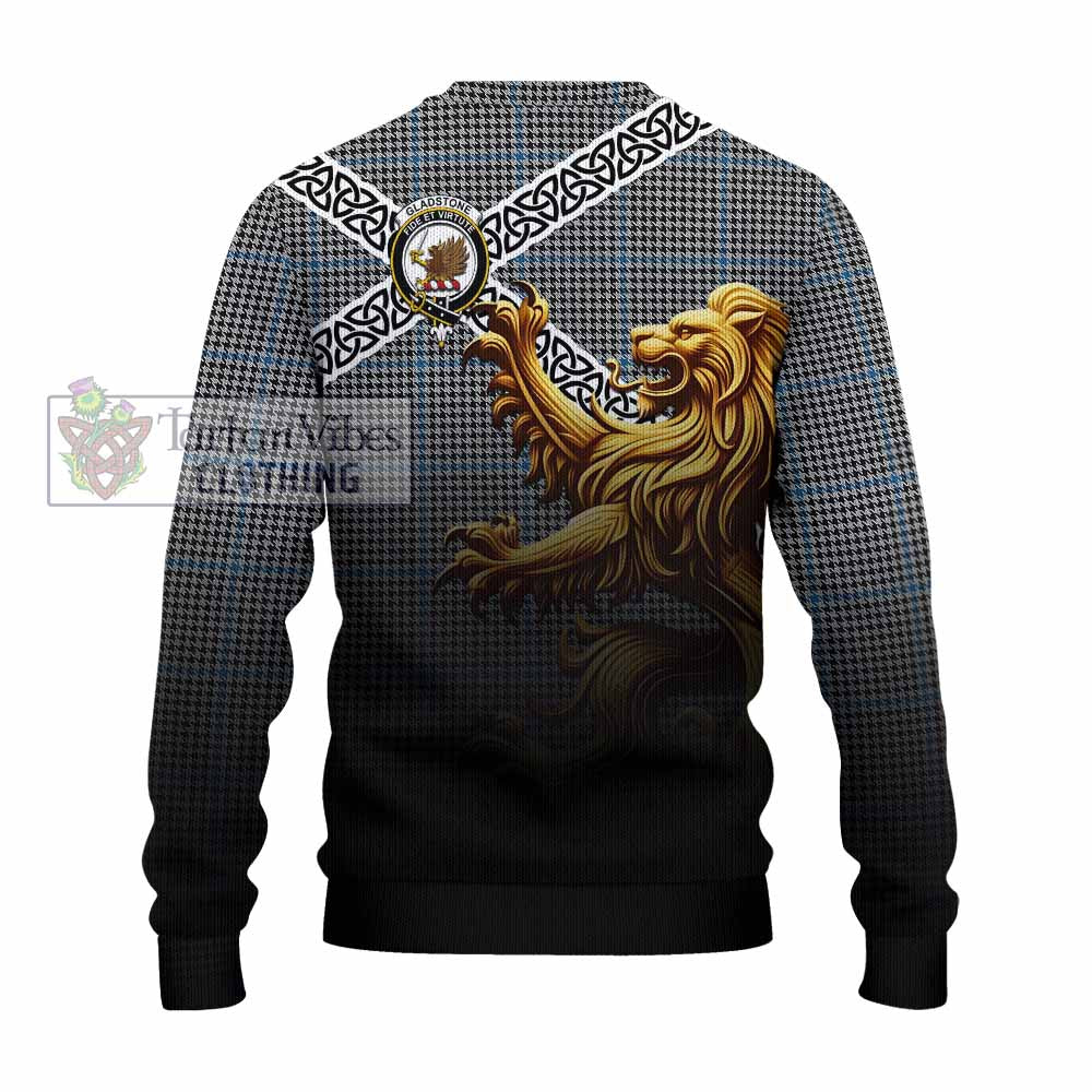 Gladstone (Gladstanes) Crest Tartan Knitted Sweater with Golden Lion Emblem Celtic Style - Tartan Vibes Clothing