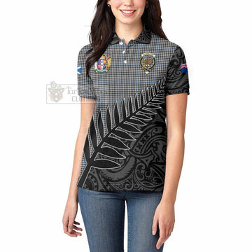 Tartan Vibes Clothing Gladstone (Gladstanes) Crest Tartan Women's Polo Shirt with New Zealand Silver Fern Half Style