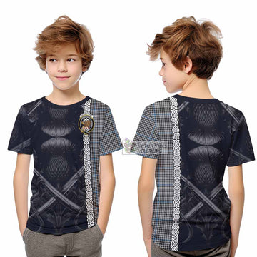 Gladstone (Gladstanes) Tartan Kid T-Shirt with Family Crest Cross Sword Thistle Celtic Vibes - Tartan Vibes Clothing