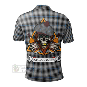 Gladstone (Gladstanes) Tartan Polo Shirt with Family Crest and Bearded Skull Holding Bottles of Whiskey - Tartan Vibes Clothing
