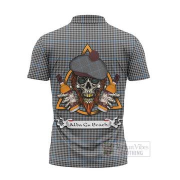 Gladstone (Gladstanes) Tartan Zipper Polo Shirt with Family Crest and Bearded Skull Holding Bottles of Whiskey - Tartan Vibes Clothing