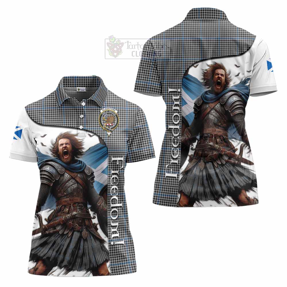 Tartan Vibes Clothing Gladstone (Gladstanes) Crest Tartan Women's Polo Shirt Inspired by the Freedom of Scottish Warrior