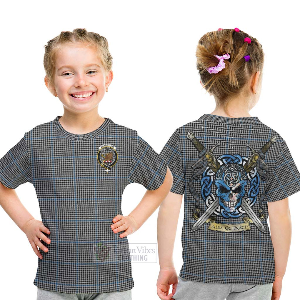 Gladstone (Gladstanes) Tartan Kid T-Shirt with Family Crest Celtic Skull Style - Tartan Vibes Clothing
