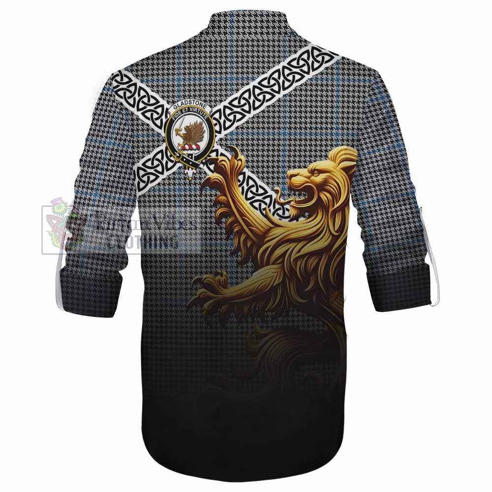 Tartan Vibes Clothing Gladstone (Gladstanes) Crest Tartan Ghillie Kilt Shirt with Golden Lion Emblem Celtic Style