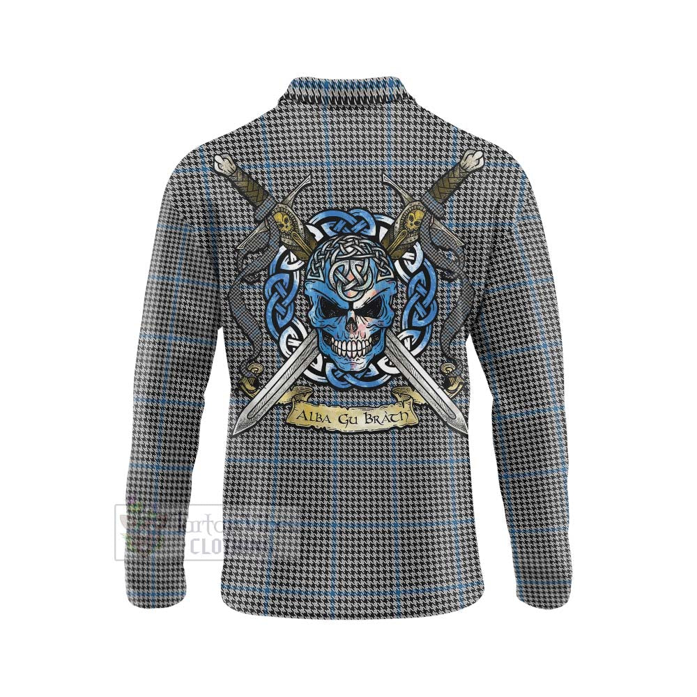 Gladstone (Gladstanes) Tartan Long Sleeve Polo Shirt with Family Crest Celtic Skull Style - Tartan Vibes Clothing