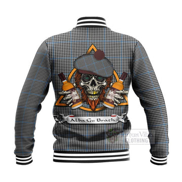 Gladstone (Gladstanes) Tartan Baseball Jacket with Family Crest and Bearded Skull Holding Bottles of Whiskey - Tartan Vibes Clothing