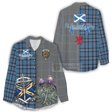 Gladstone (Gladstanes) Tartan Women's Casual Shirt Happy St. Andrew's Day Half Tartan Style - Tartan Vibes Clothing