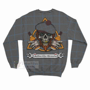 Gladstone (Gladstanes) Tartan Sweatshirt with Family Crest and Bearded Skull Holding Bottles of Whiskey - Tartan Vibes Clothing