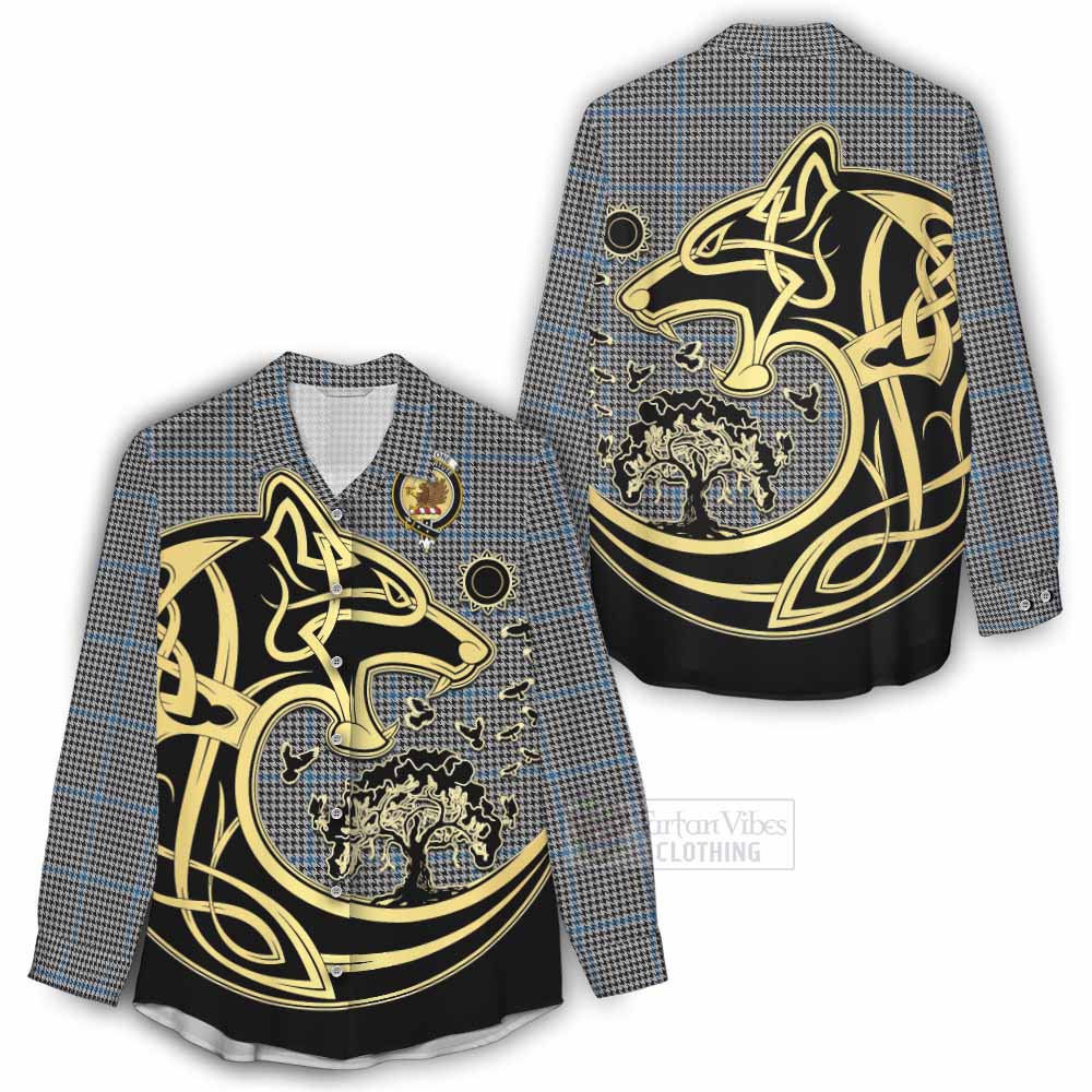 Gladstone (Gladstanes) Tartan Women's Casual Shirt with Family Crest Celtic Wolf Style - Tartan Vibes Clothing