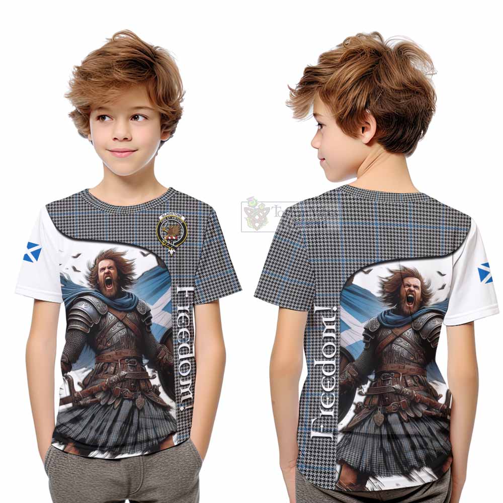 Tartan Vibes Clothing Gladstone (Gladstanes) Crest Tartan Kid T-Shirt Inspired by the Freedom of Scottish Warrior