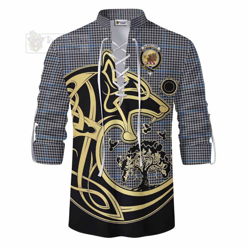 Gladstone (Gladstanes) Tartan Ghillie Kilt Shirt with Family Crest Celtic Wolf Style - Tartan Vibes Clothing