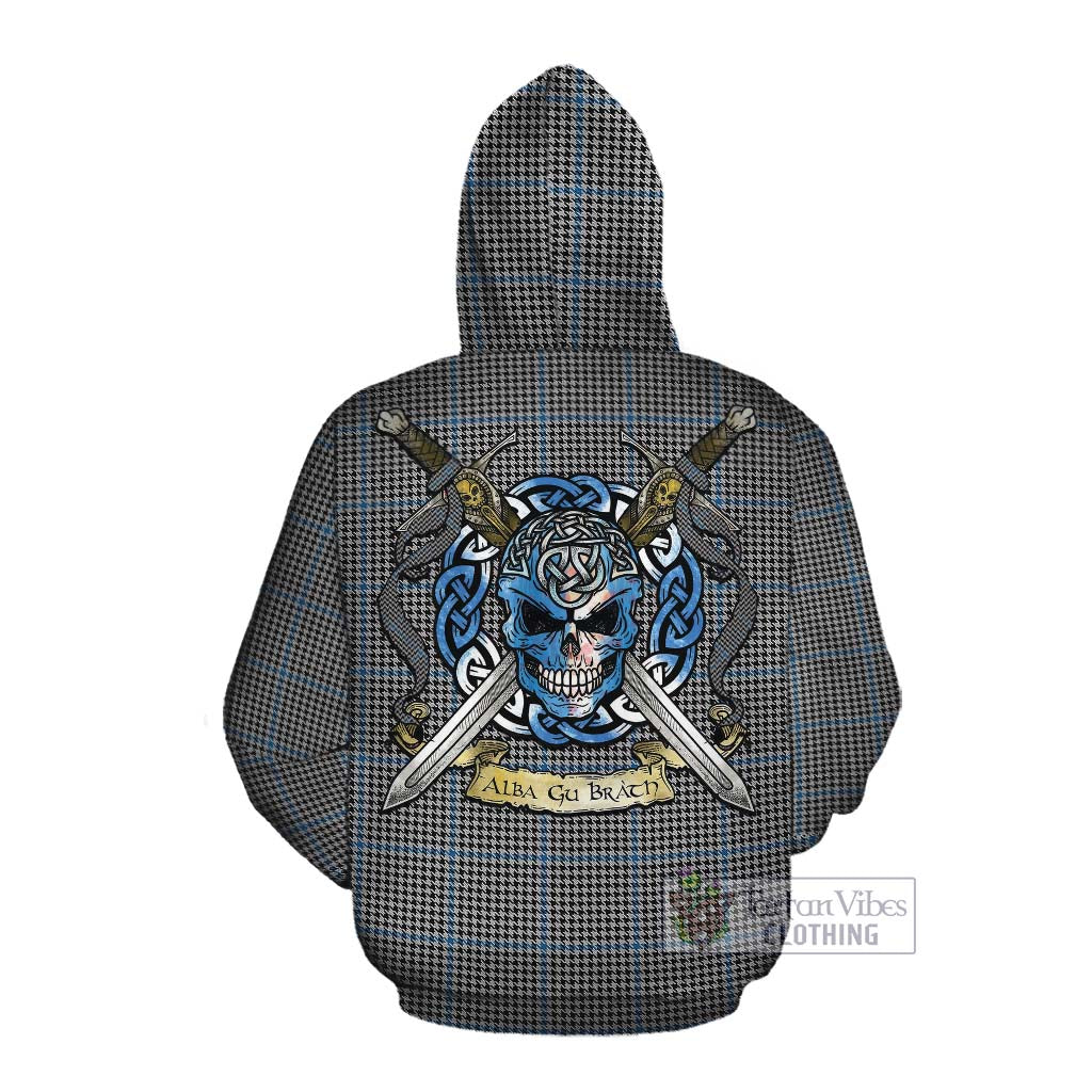 Gladstone (Gladstanes) Tartan Cotton Hoodie with Family Crest Celtic Skull Style Pullover Hoodie - Tartan Vibes Clothing