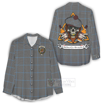 Gladstone (Gladstanes) Tartan Women's Casual Shirt with Family Crest and Bearded Skull Holding Bottles of Whiskey - Tartan Vibes Clothing