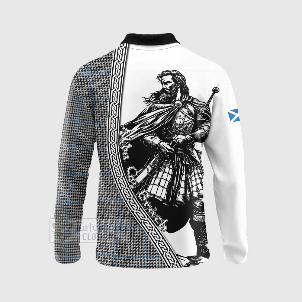 Gladstone (Gladstanes) Tartan Clan Crest Long Sleeve Polo Shirt with Highlander Warrior Celtic Style - Tartan Vibes Clothing