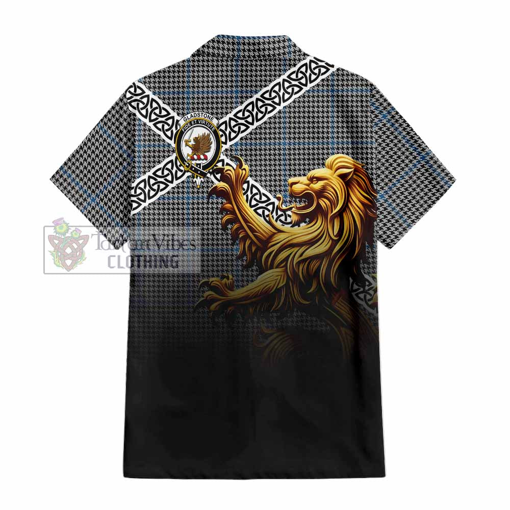 Gladstone (Gladstanes) Crest Tartan Hawaiian Shirt with Golden Lion Emblem Celtic Style - Tartan Vibes Clothing