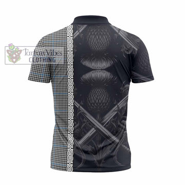 Gladstone (Gladstanes) Tartan Zipper Polo Shirt with Family Crest Cross Sword Thistle Celtic Vibes - Tartan Vibes Clothing