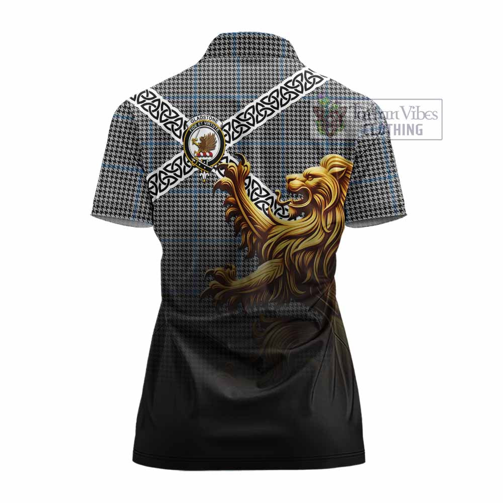 Gladstone (Gladstanes) Crest Tartan Women's Polo Shirt with Golden Lion Emblem Celtic Style - Tartan Vibes Clothing