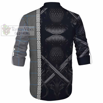 Gladstone (Gladstanes) Tartan Ghillie Kilt Shirt with Family Crest Cross Sword Thistle Celtic Vibes - Tartan Vibes Clothing
