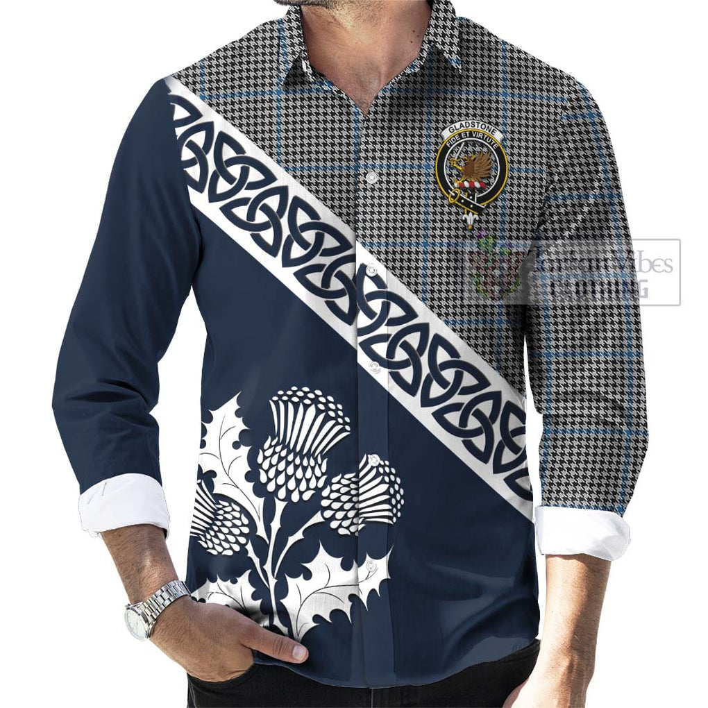 Gladstone (Gladstanes) Tartan Long Sleeve Button Shirt Featuring Thistle and Scotland Map Men's Shirt - Tartan Vibes Clothing