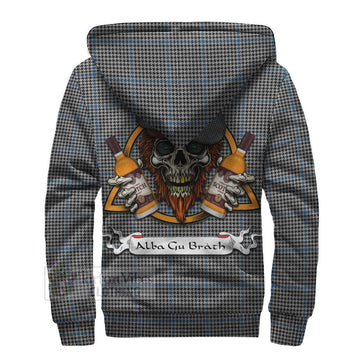 Gladstone (Gladstanes) Tartan Sherpa Hoodie with Family Crest and Bearded Skull Holding Bottles of Whiskey - Tartan Vibes Clothing