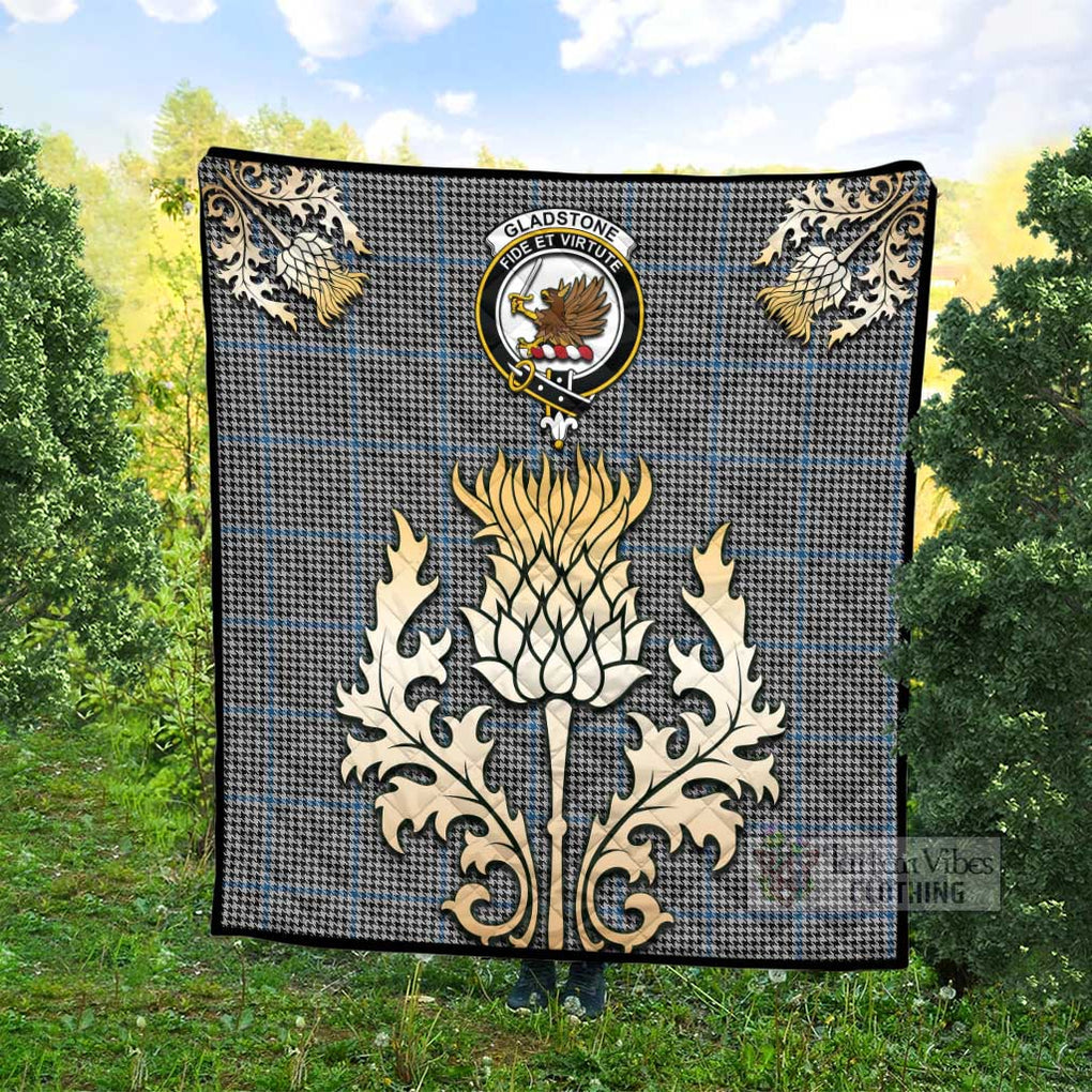 Tartan Vibes Clothing Gladstone (Gladstanes) Tartan Quilt with Family Crest and Golden Thistle Style