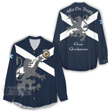 Gladstone (Gladstanes) Tartan Lion Rampant Women's Casual Shirt Proudly Display Your Heritage with Alba Gu Brath and Clan Name - Tartan Vibes Clothing