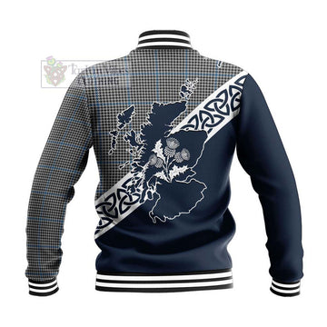 Gladstone (Gladstanes) Tartan Baseball Jacket Featuring Thistle and Scotland Map - Tartan Vibes Clothing
