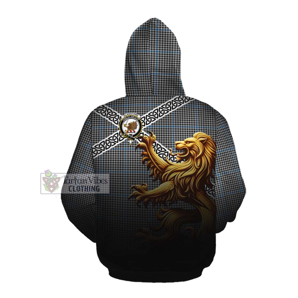Gladstone (Gladstanes) Crest Tartan Cotton Hoodie with Golden Lion Emblem Celtic Style Pullover Hoodie - Tartan Vibes Clothing