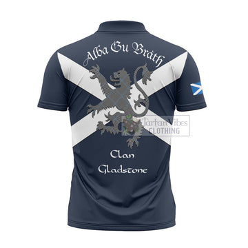 Gladstone (Gladstanes) Tartan Lion Rampant Zipper Polo Shirt Proudly Display Your Heritage with Alba Gu Brath and Clan Name - Tartan Vibes Clothing