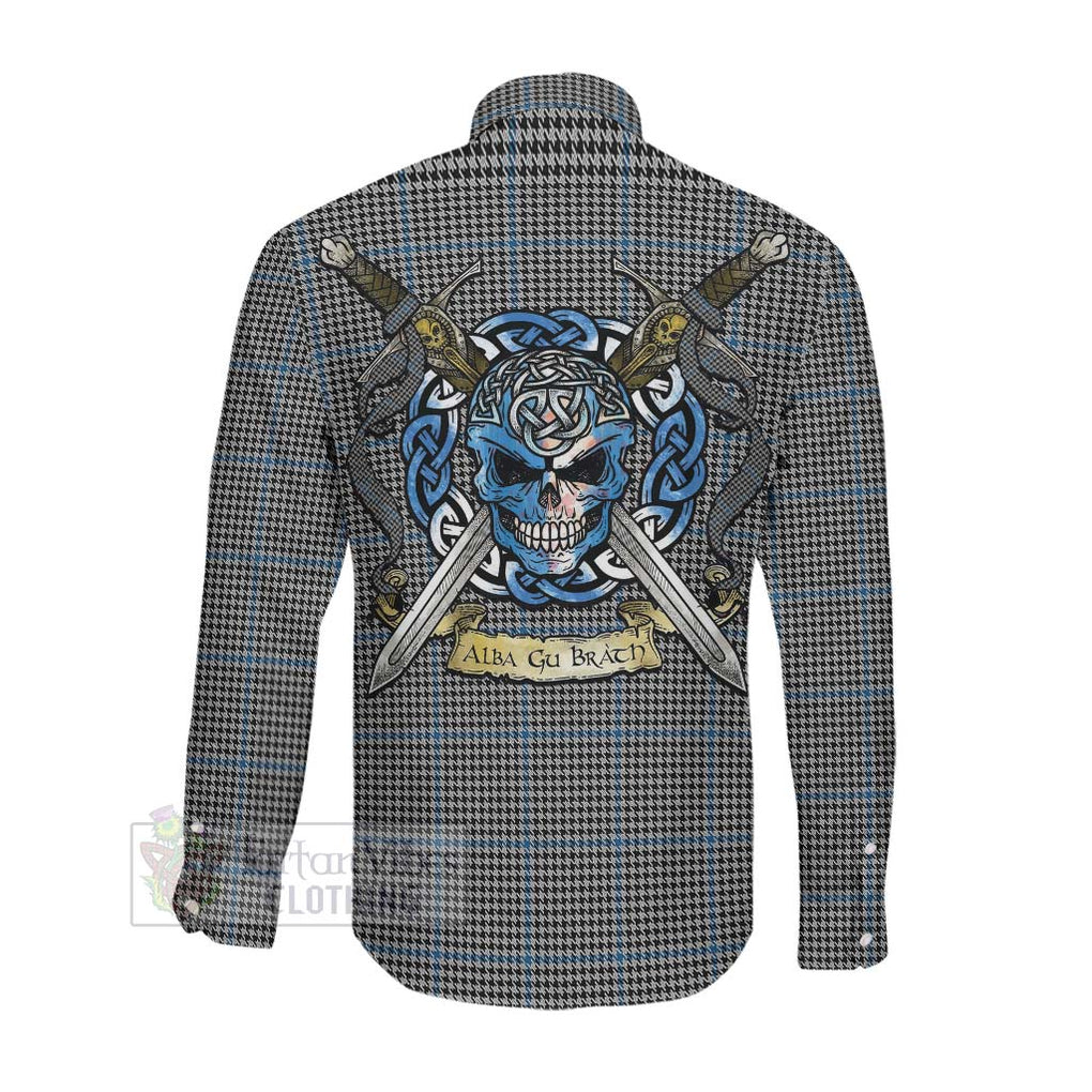 Gladstone (Gladstanes) Tartan Long Sleeve Button Shirt with Family Crest Celtic Skull Style Men's Shirt - Tartan Vibes Clothing