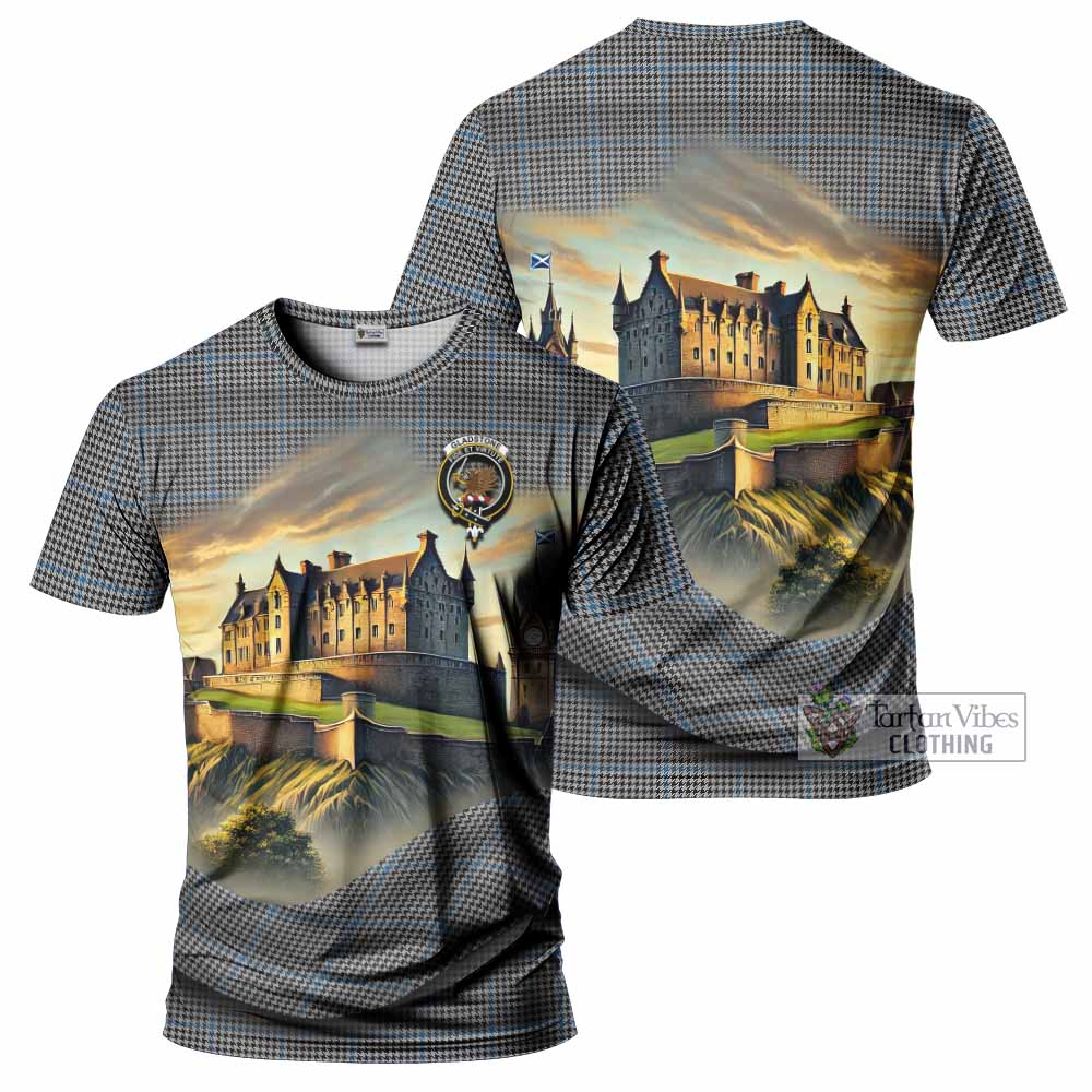 Tartan Vibes Clothing Gladstone (Gladstanes) Tartan Family Crest T-Shirt with Scottish Ancient Castle Stype